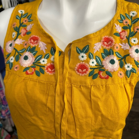 J. Crew Mustard Yellow Floral Embroidered Tank Top - Picture 2 of 8